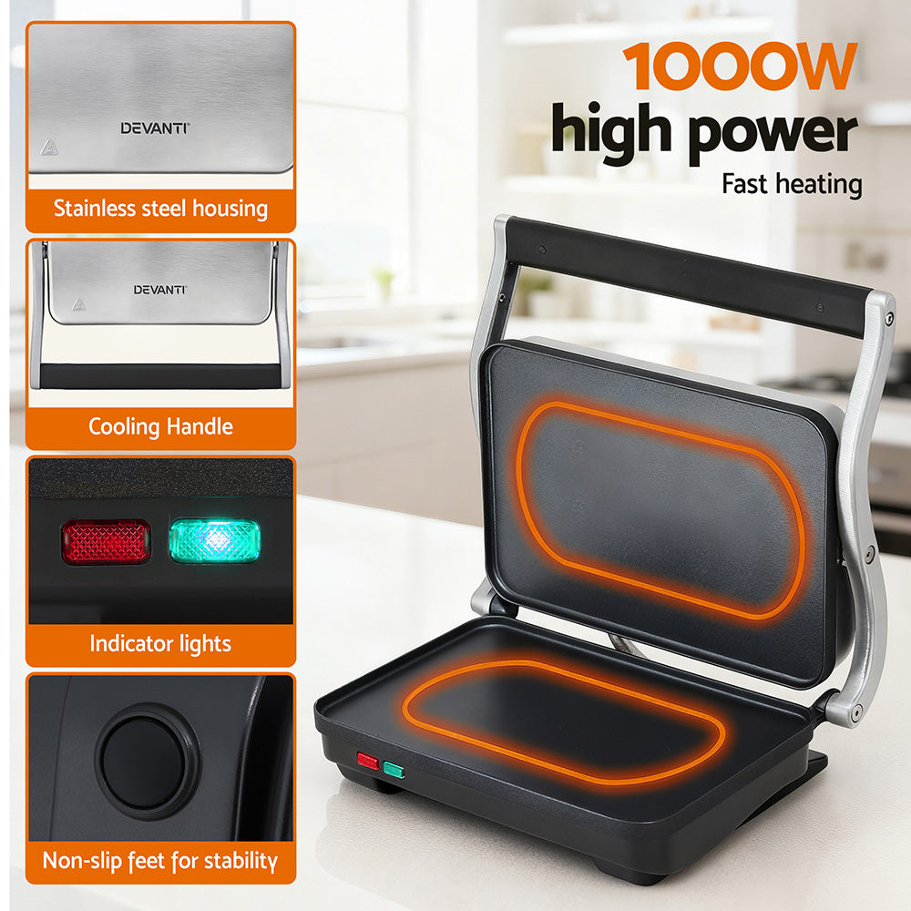 Devanti 3 in 1 Sandwich Maker Steak Press Grill 1000W-Appliances > Kitchen Appliances > Toasters & Grills-PEROZ Accessories