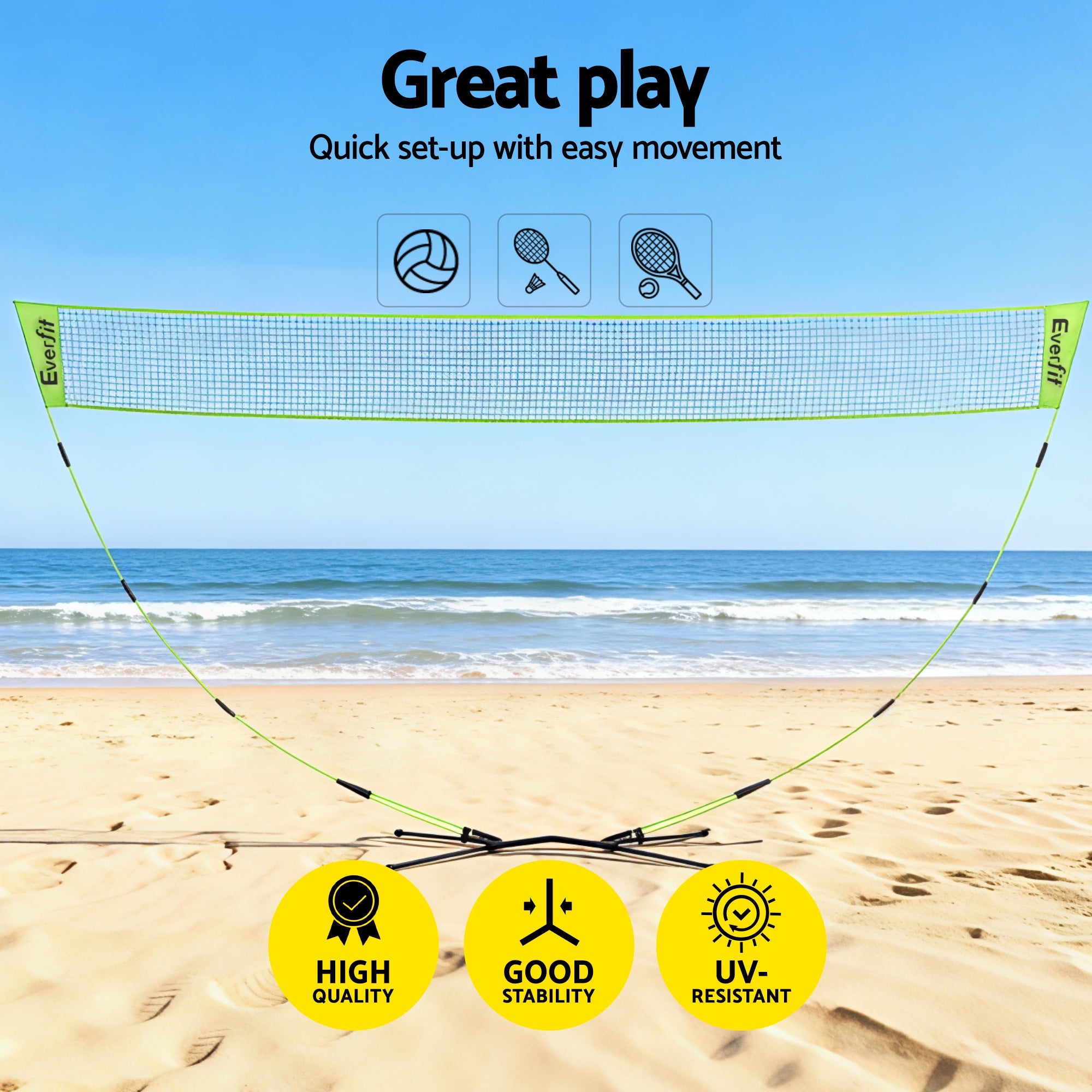 Everfit 3M Badminton Tennis Net Portable Volleyball Kit Yellow-Sports & Fitness > Ball Sports > Netball & Netball Accessories-PEROZ Accessories