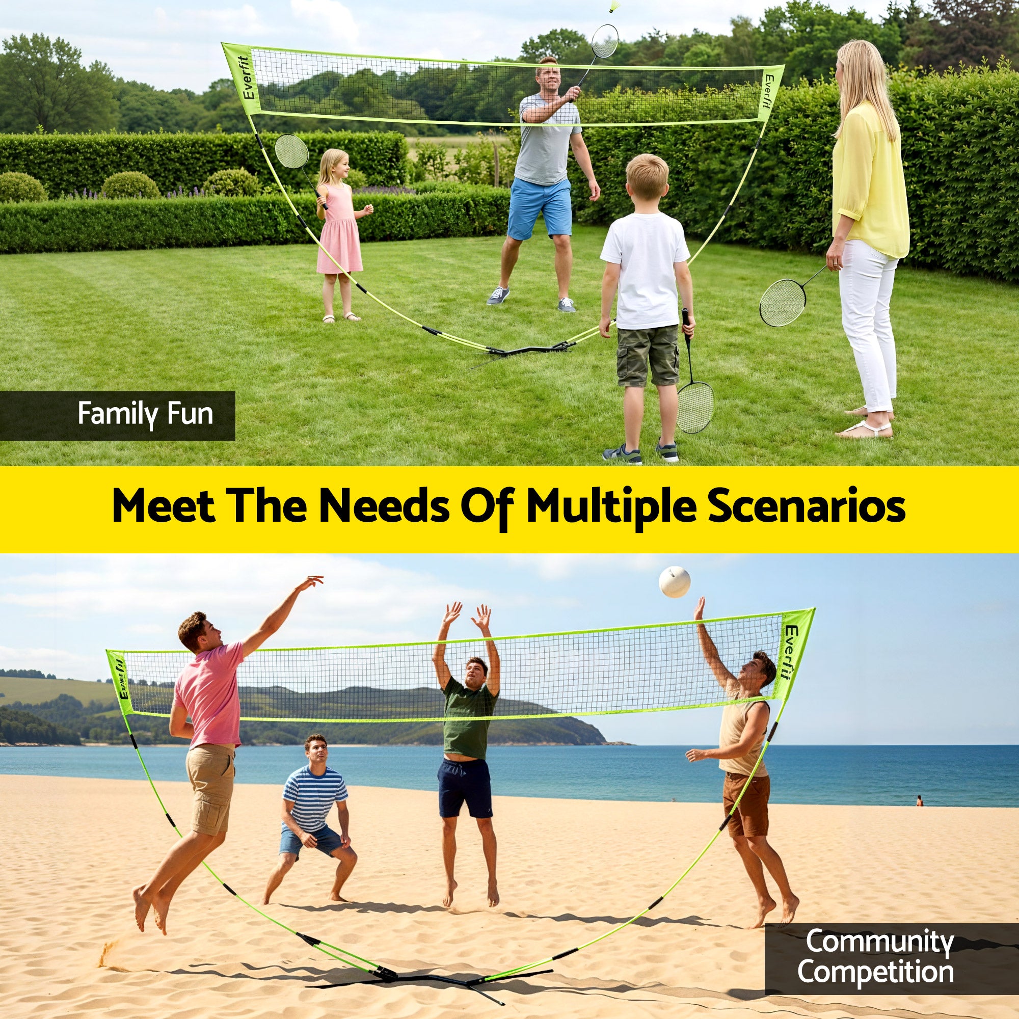 Everfit 3M Badminton Tennis Net Portable Volleyball Kit Yellow-Sports & Fitness > Ball Sports > Netball & Netball Accessories-PEROZ Accessories