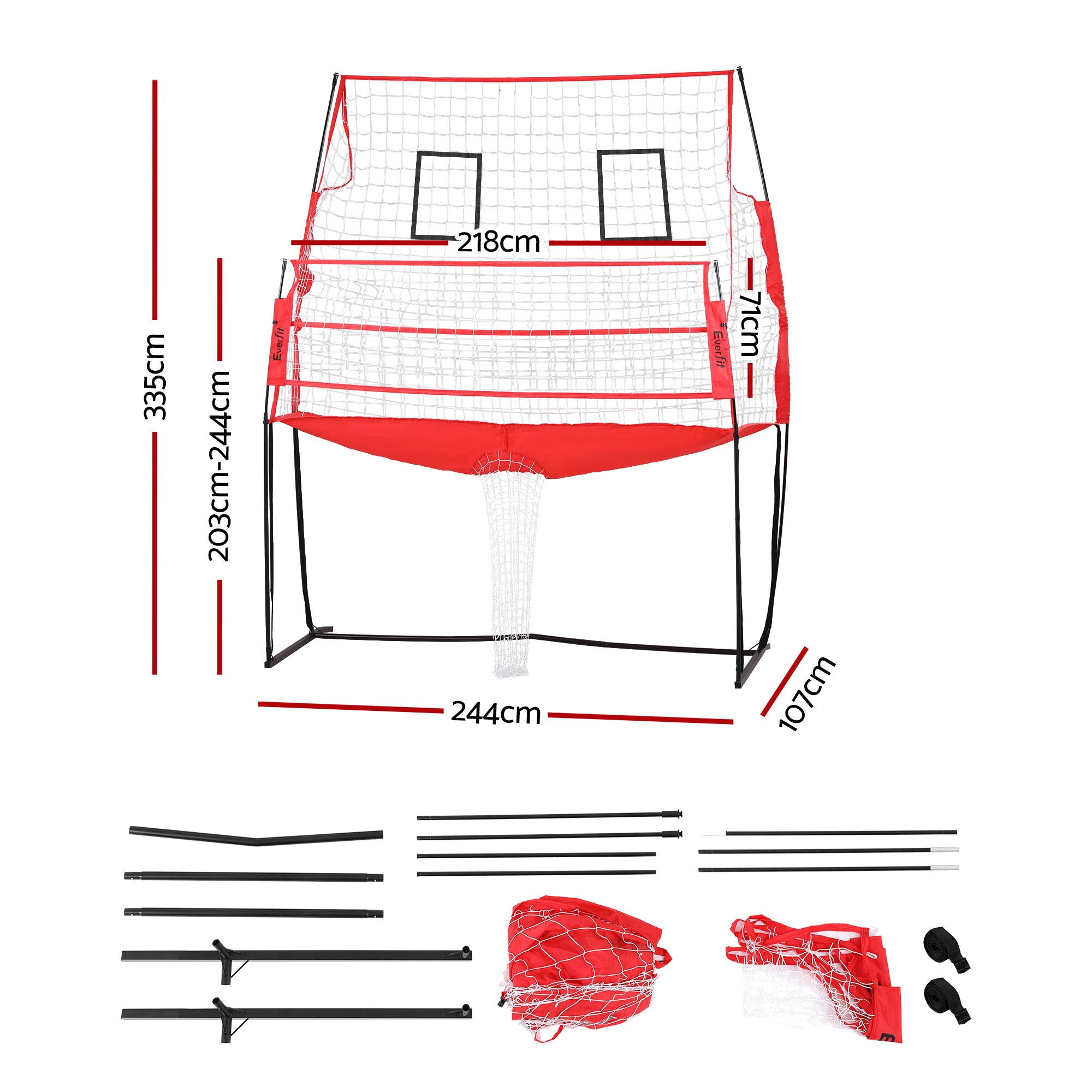 Everfit 8ft Volleyball Net Training Equipment Adjustable Height Portable with Ball and Bag-Sports & Fitness > Ball Sports > Netball & Netball Accessories-PEROZ Accessories