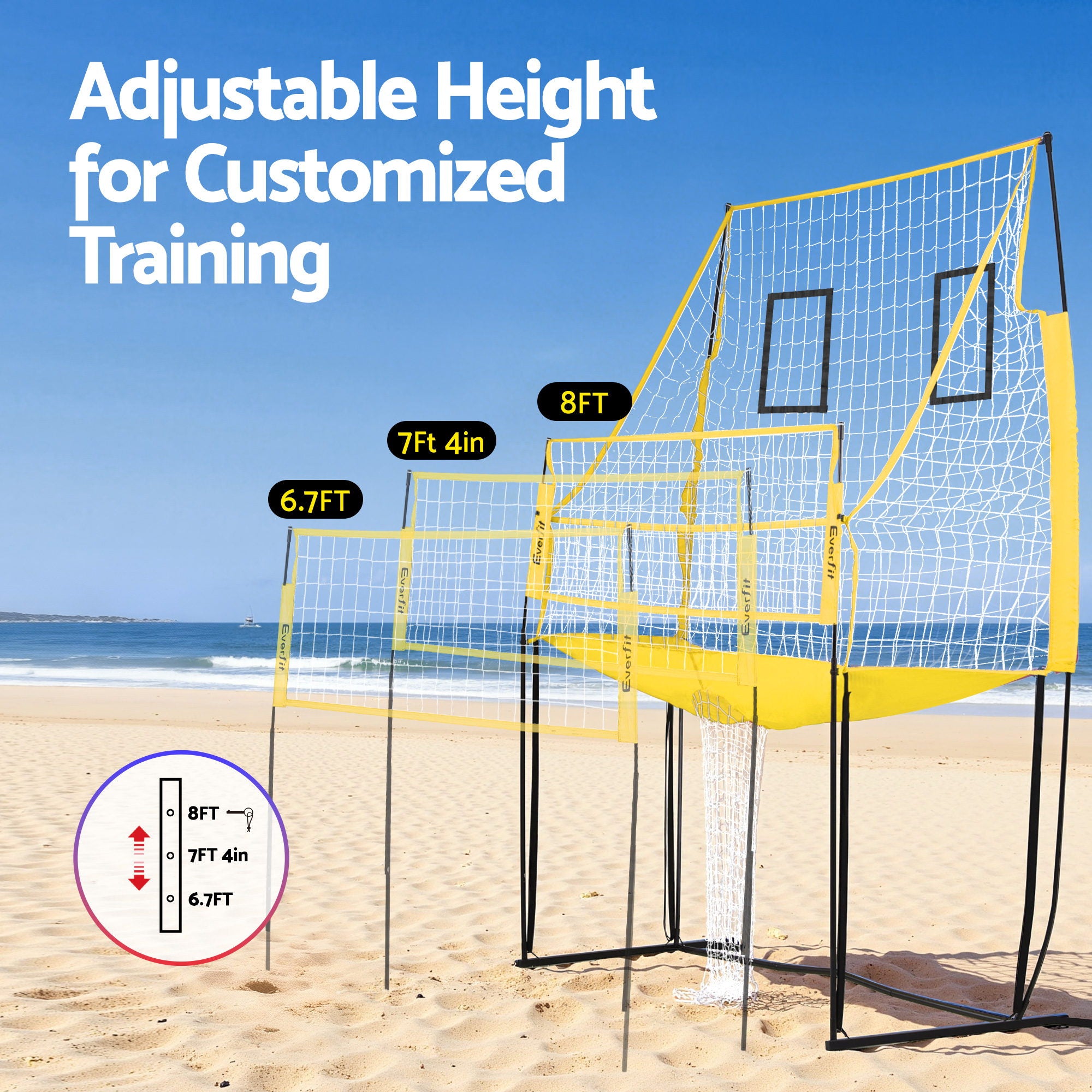 Everfit 8ft Volleyball Net Free-standing Adjustable Height Portable with Ball and Bag-Sports & Fitness > Ball Sports > Soccer & Soccer Accessories-PEROZ Accessories