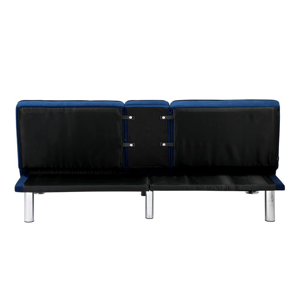 Oikiture Sofa Bed 3 Seater with Cup Holder Velvet Blue-Sofa Bed-PEROZ Accessories