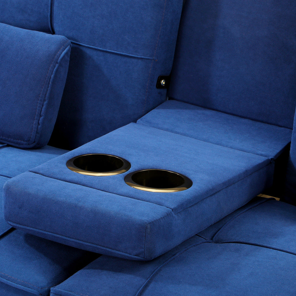 Oikiture Sofa Bed 3 Seater with Cup Holder Velvet Blue-Sofa Bed-PEROZ Accessories