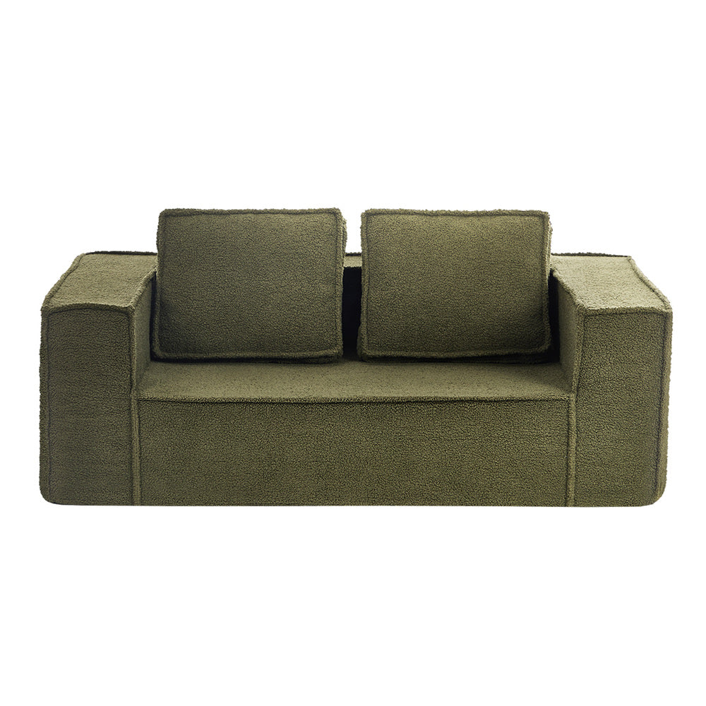 Oikiture 2-Seater Compressed Sofa in a Box Couch Sherpa Green-Sofa-PEROZ Accessories