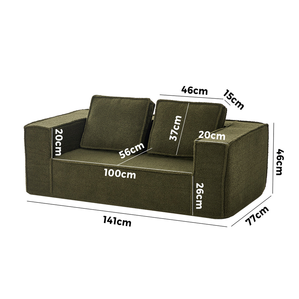 Oikiture 2-Seater Compressed Sofa in a Box Couch Sherpa Green-Sofa-PEROZ Accessories