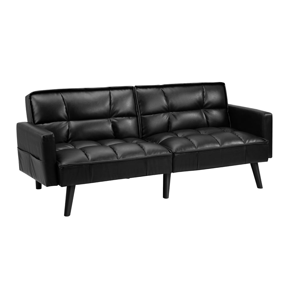 Oikiture Sofa Bed Futon Convertible Leather 3-Seater Black-Sofa Bed-PEROZ Accessories