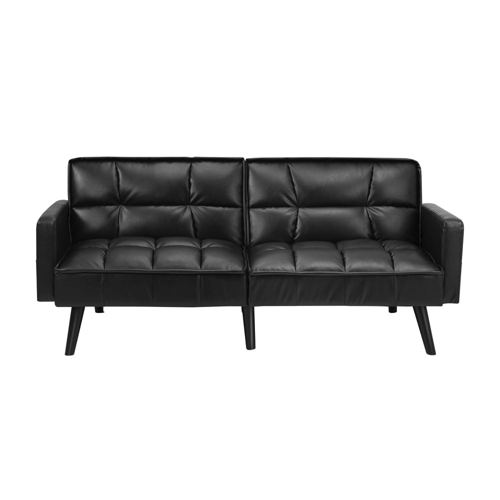 Oikiture Sofa Bed Futon Convertible Leather 3-Seater Black-Sofa Bed-PEROZ Accessories