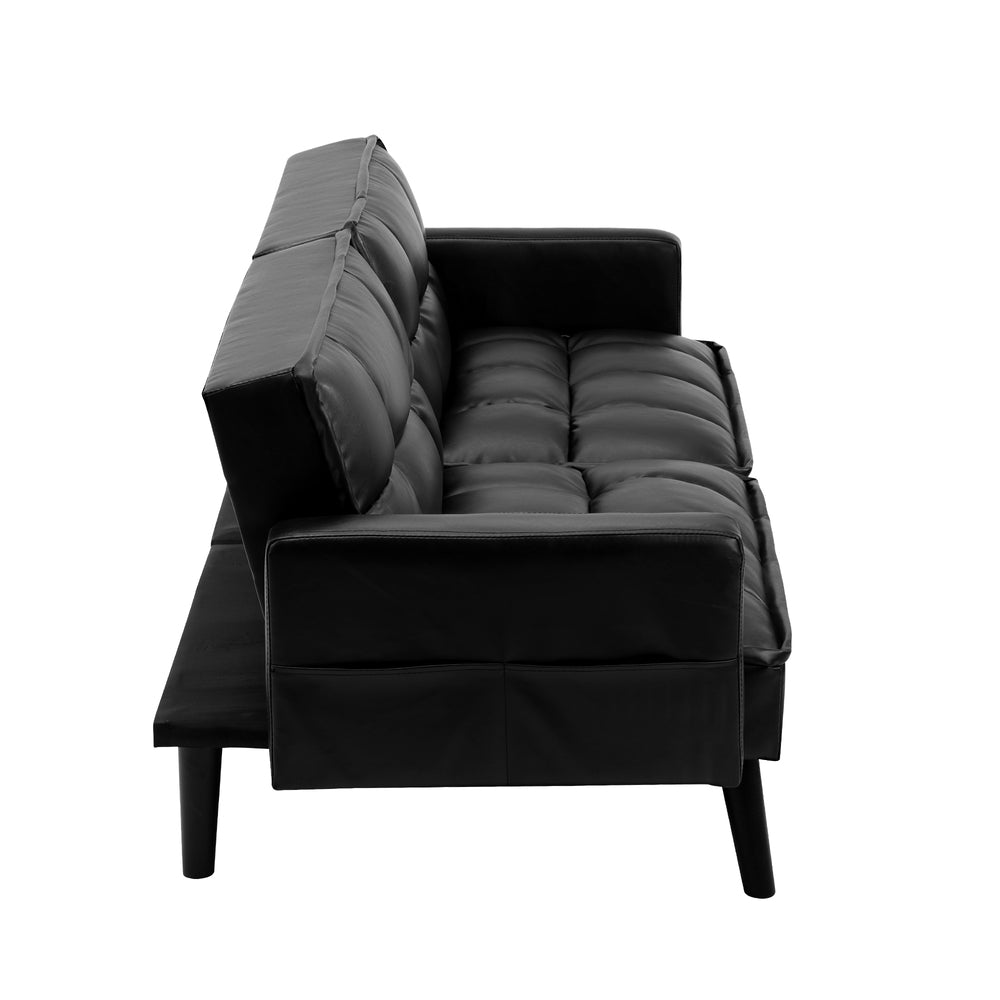 Oikiture Sofa Bed Futon Convertible Leather 3-Seater Black-Sofa Bed-PEROZ Accessories