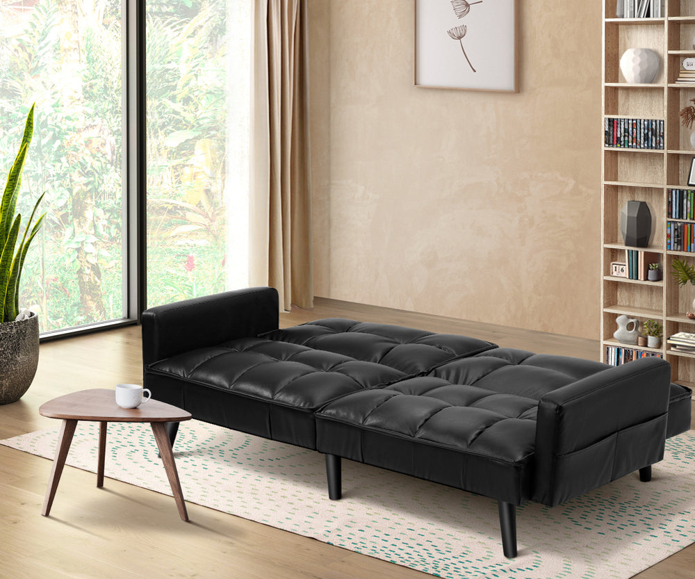 Oikiture Sofa Bed Futon Convertible Leather 3-Seater Black-Sofa Bed-PEROZ Accessories