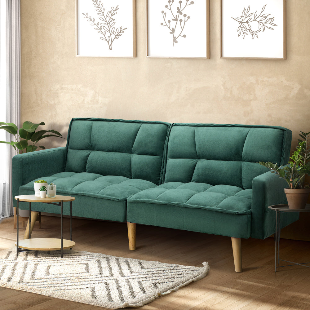 Oikiture Sofa Bed Velvet 3-Seater Green-Sofa Bed-PEROZ Accessories