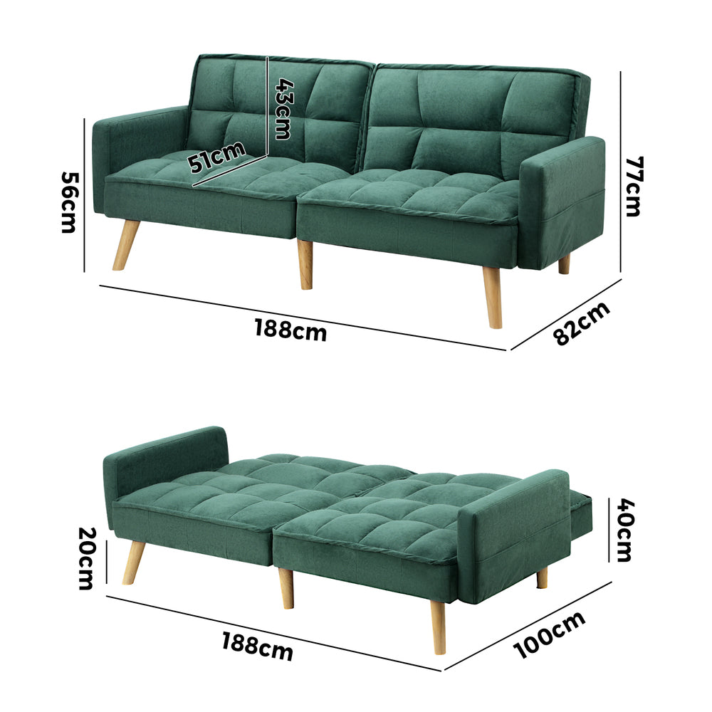 Oikiture Sofa Bed Velvet 3-Seater Green-Sofa Bed-PEROZ Accessories
