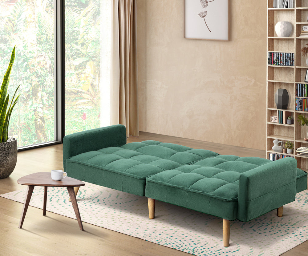 Oikiture Sofa Bed Velvet 3-Seater Green-Sofa Bed-PEROZ Accessories
