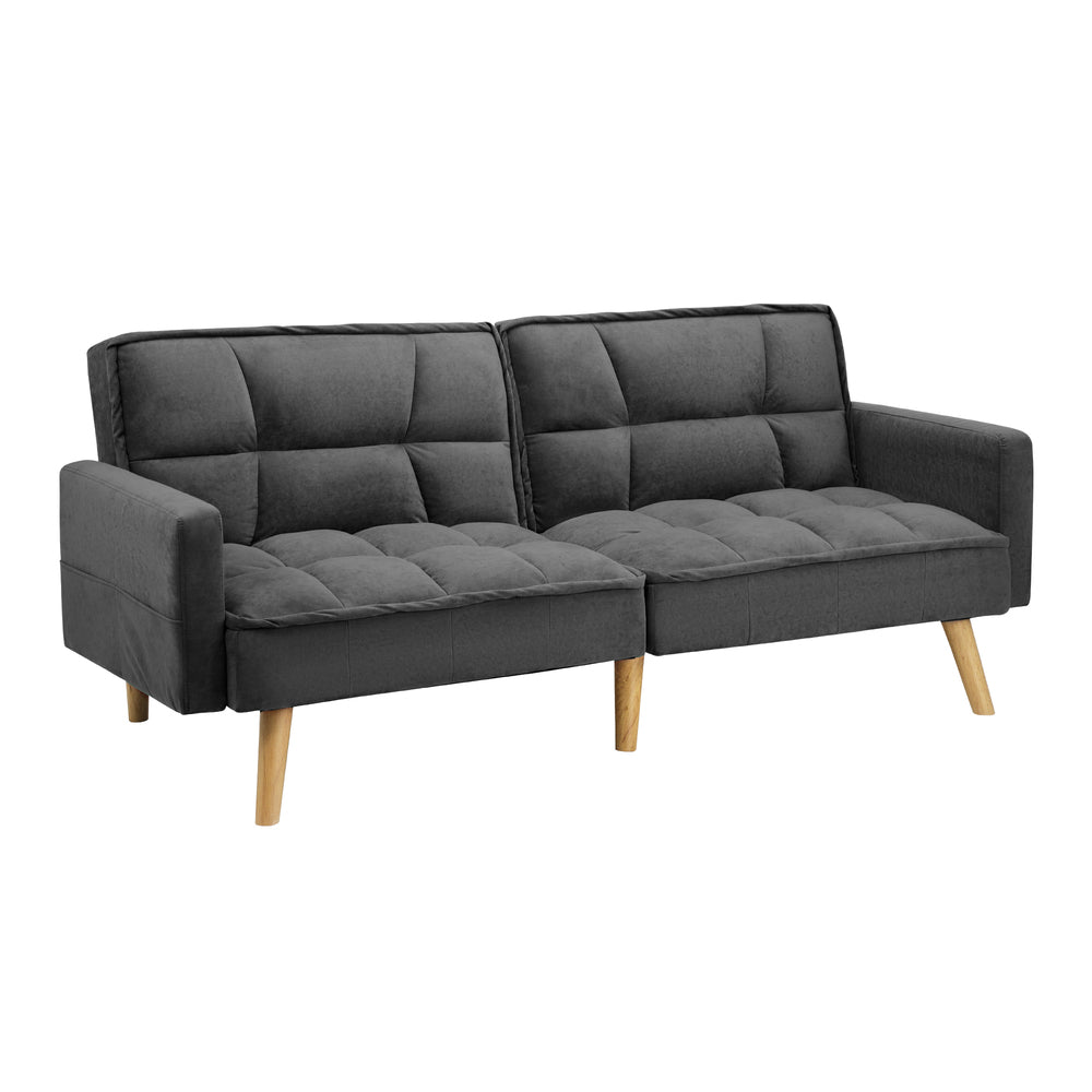 Oikiture Sofa Bed Convertible Velvet 3-Seater Grey-Sofa Bed-PEROZ Accessories