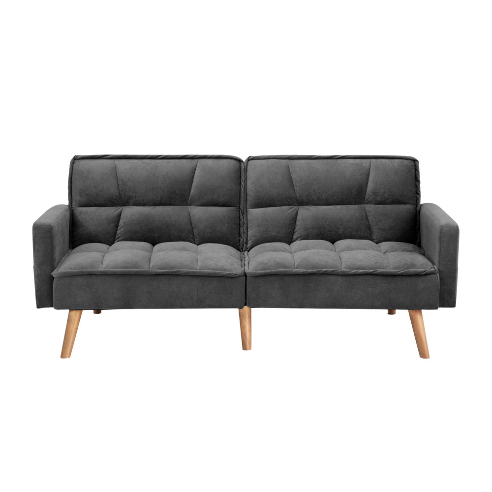 Oikiture Sofa Bed Convertible Velvet 3-Seater Grey-Sofa Bed-PEROZ Accessories