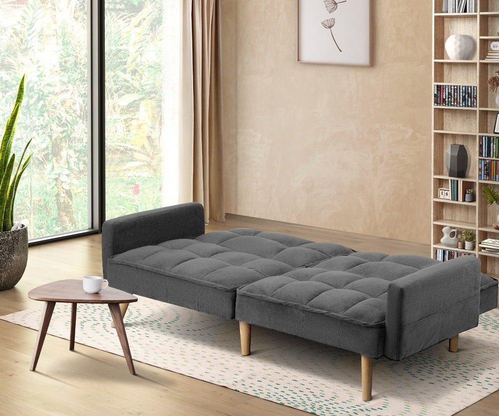 Oikiture Sofa Bed Convertible Velvet 3-Seater Grey-Sofa Bed-PEROZ Accessories