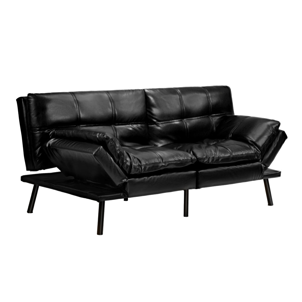 Oikiture Sofa Bed Futon Lounge Couch Convertible Leather 3-Seater Black-Sofa Bed-PEROZ Accessories