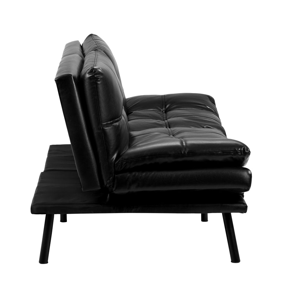 Oikiture Sofa Bed Futon Lounge Couch Convertible Leather 3-Seater Black-Sofa Bed-PEROZ Accessories