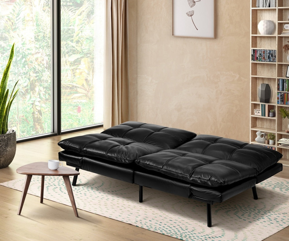 Oikiture Sofa Bed Futon Lounge Couch Convertible Leather 3-Seater Black-Sofa Bed-PEROZ Accessories