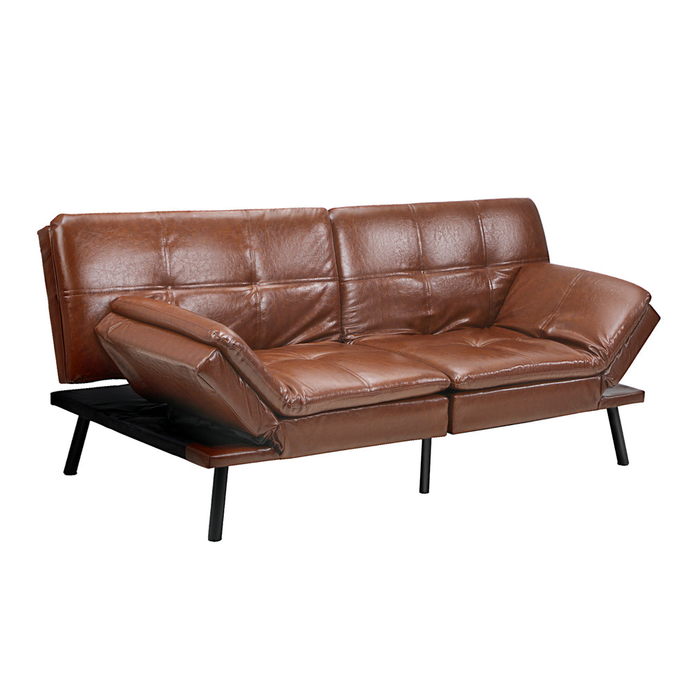 Oikiture Sofa Bed Convertible Leather 3-Seater Brown-Sofa Bed-PEROZ Accessories