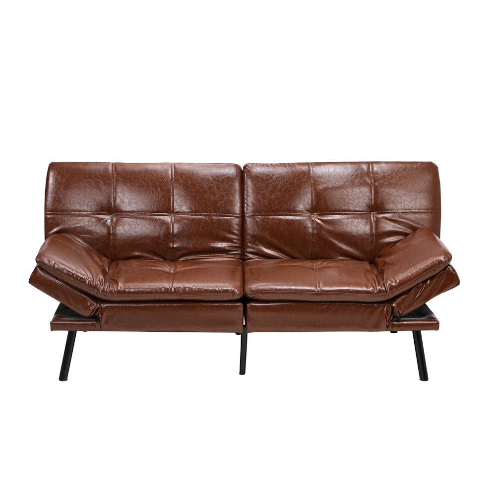 Oikiture Sofa Bed Convertible Leather 3-Seater Brown-Sofa Bed-PEROZ Accessories