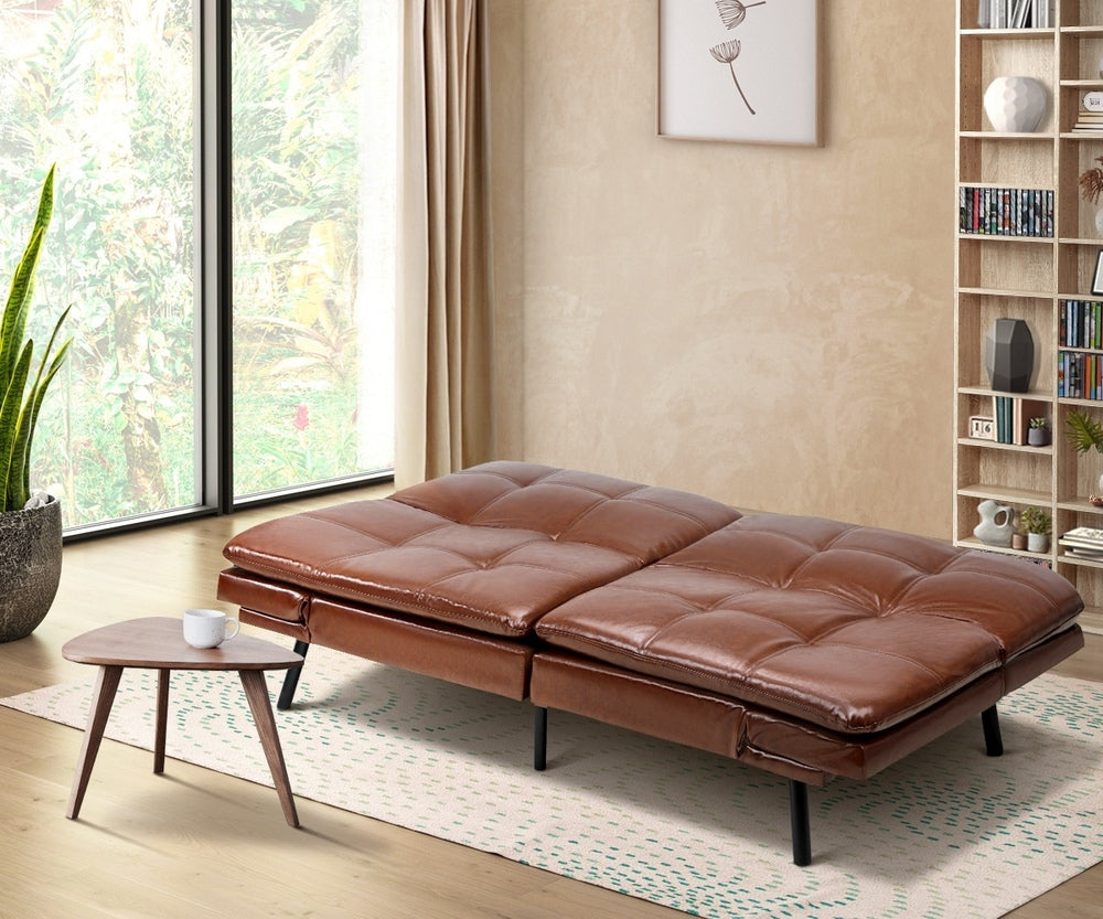 Oikiture Sofa Bed Convertible Leather 3-Seater Brown-Sofa Bed-PEROZ Accessories