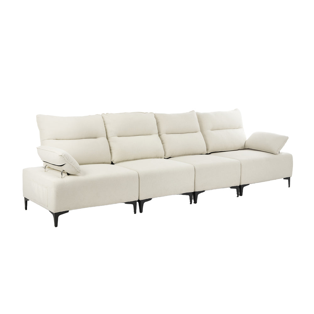 Oikiture 4 Seater Sofa Couch Chenille Adjustable Armrest Chair Beige-Sofa-PEROZ Accessories