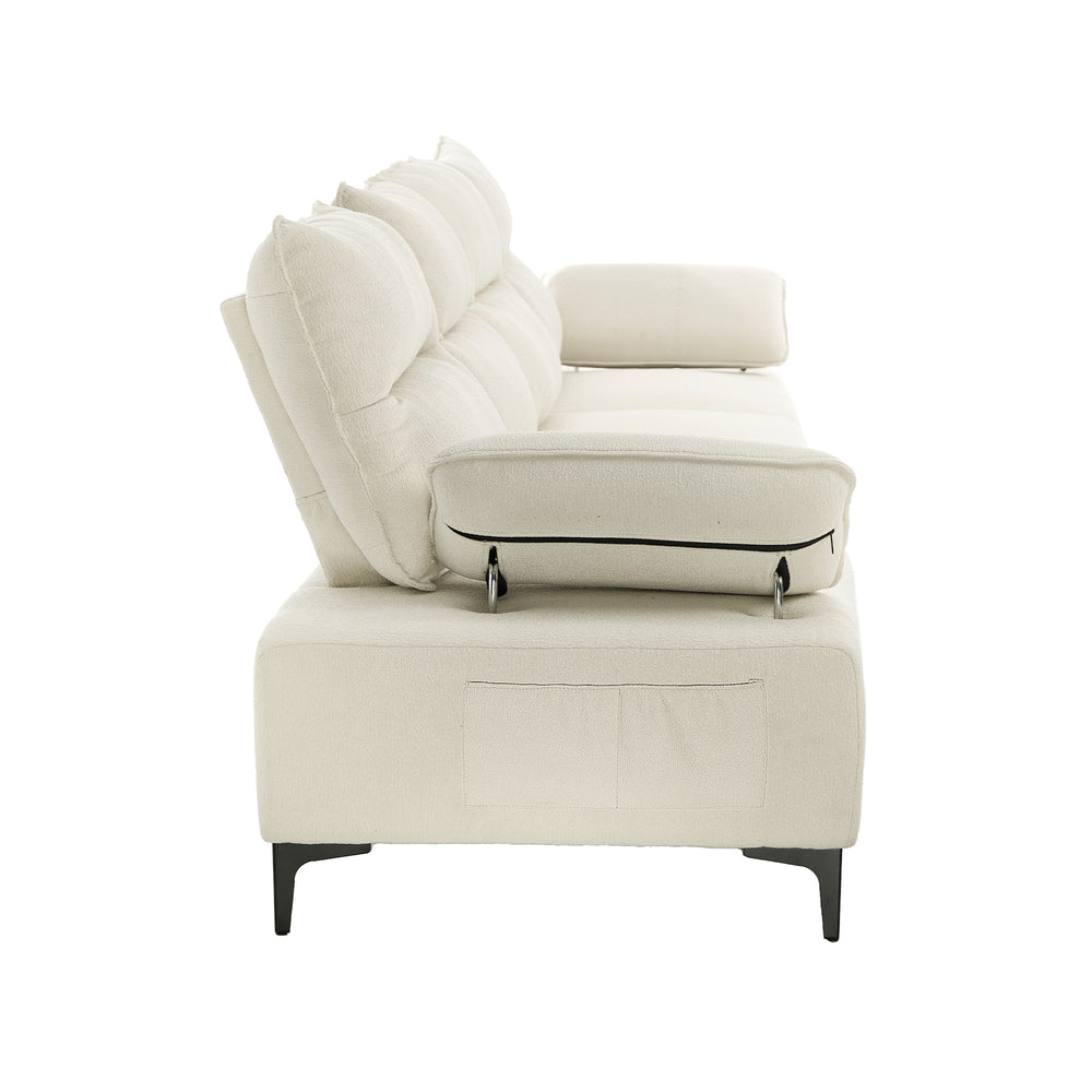 Oikiture 4 Seater Sofa Couch Chenille Adjustable Armrest Chair Beige-Sofa-PEROZ Accessories