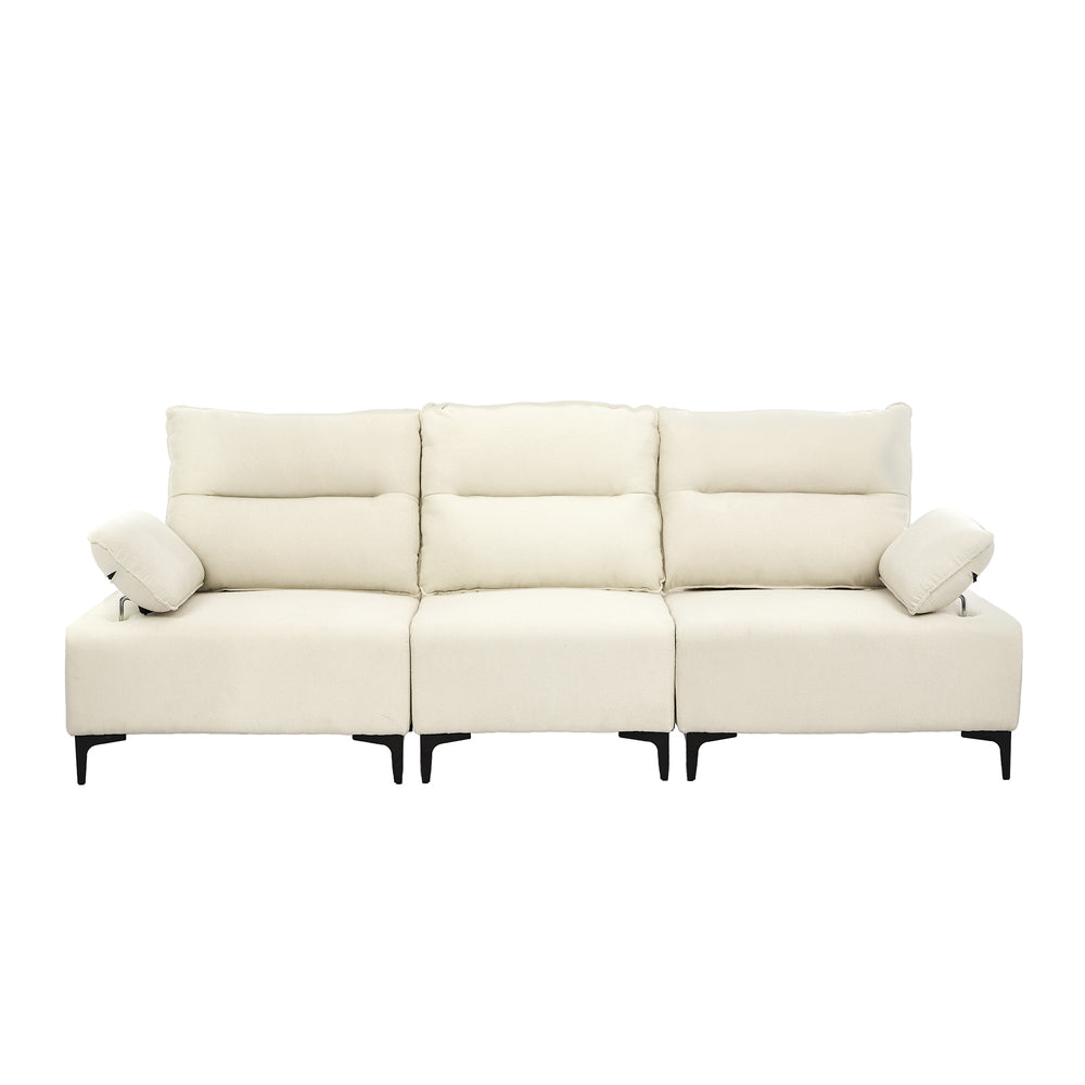 Oikiture 3 Seater Couch Sofa Chenille Adjustable Armrest Beige-Sofa-PEROZ Accessories