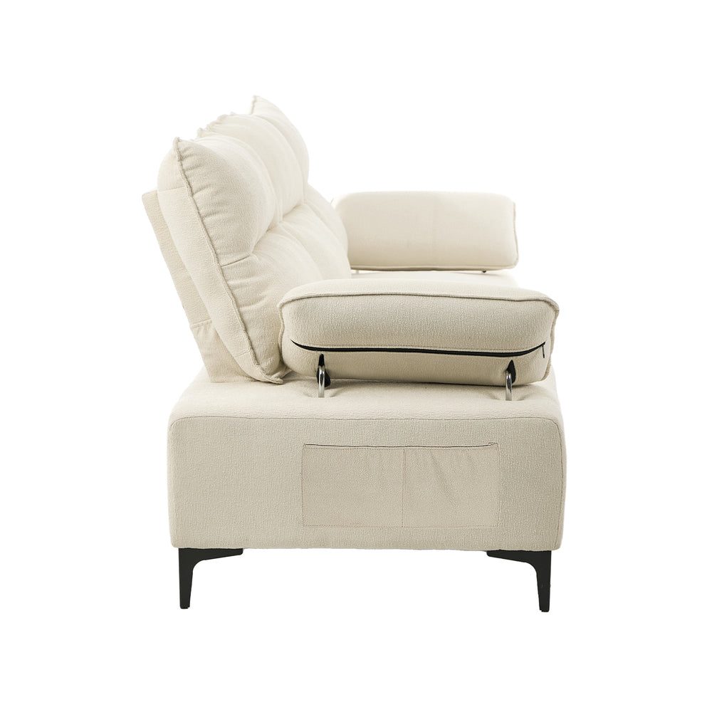 Oikiture 3 Seater Couch Sofa Chenille Adjustable Armrest Beige-Sofa-PEROZ Accessories