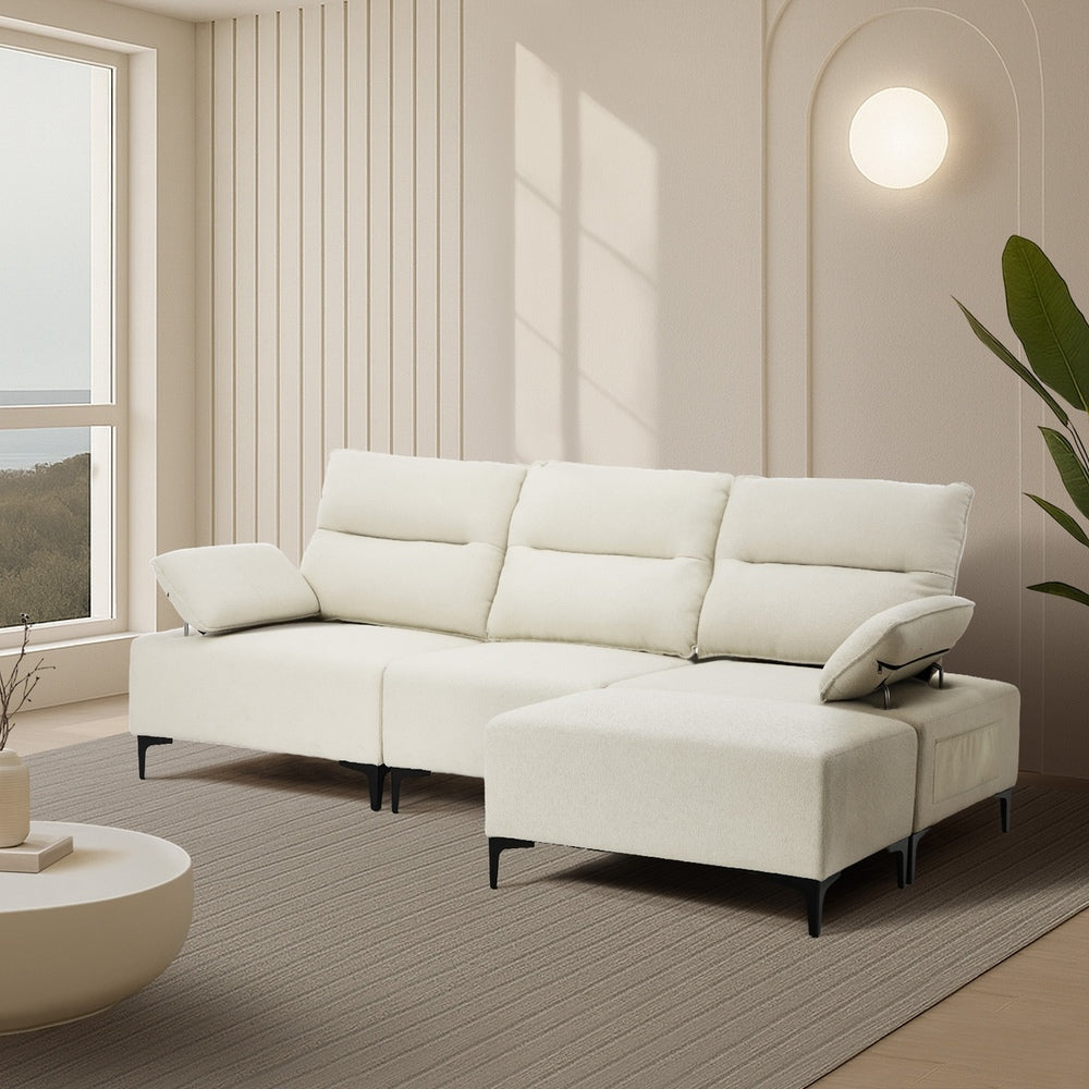 Oikiture 4 Seater Chenille Modular Sofa Adjustable Armrest Ottoman-Sofa-PEROZ Accessories