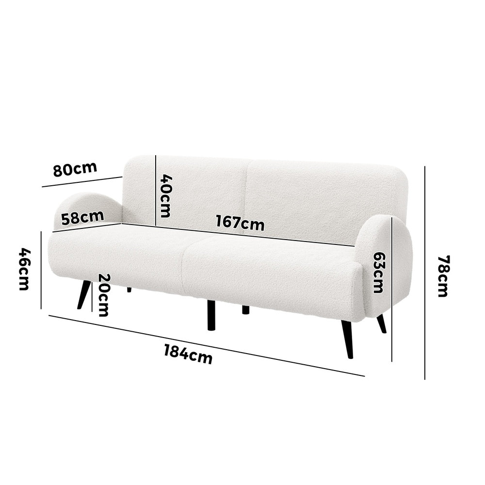 Oikiture Sherpa Sofa Luxury 3 Seater Fleece White-Sofa-PEROZ Accessories