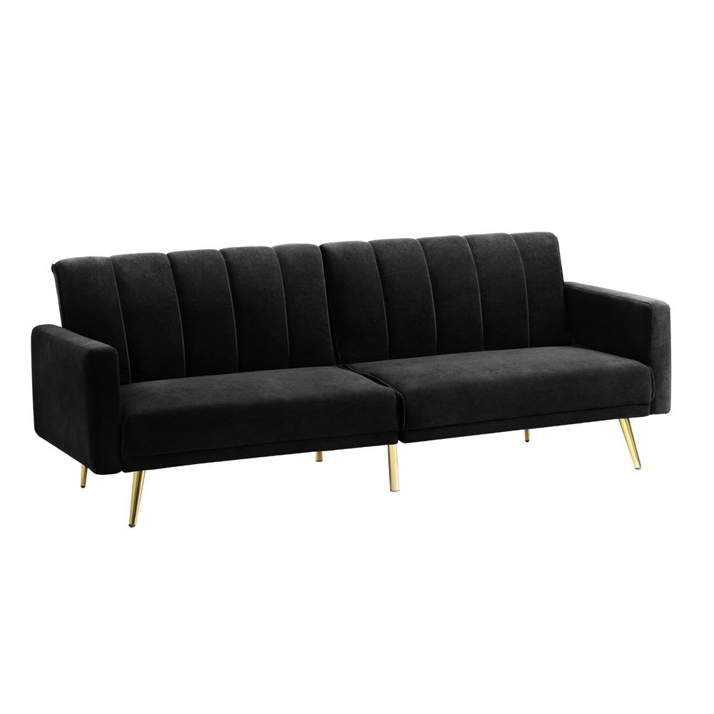 Oikiture 3-Seater Sofa Bed Velvet Black-Sofa Bed-PEROZ Accessories