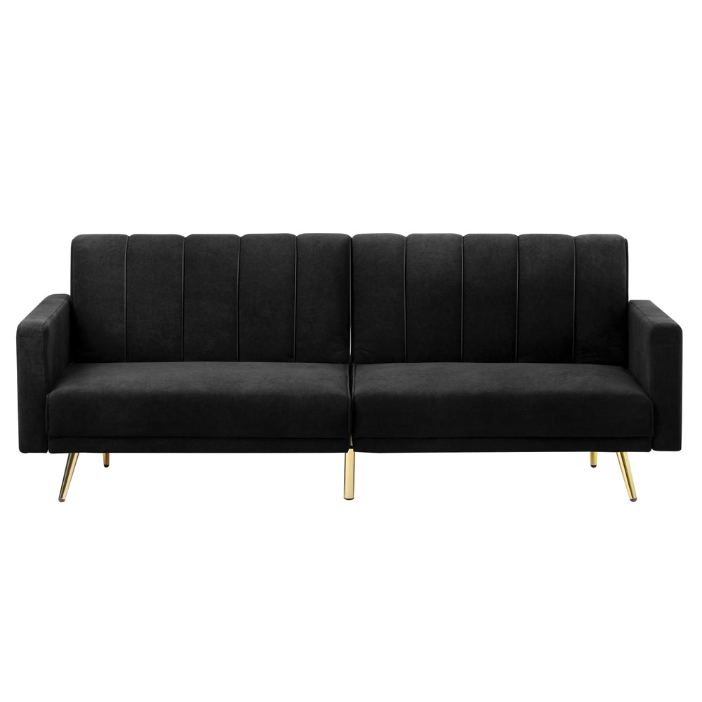 Oikiture 3-Seater Sofa Bed Velvet Black-Sofa Bed-PEROZ Accessories