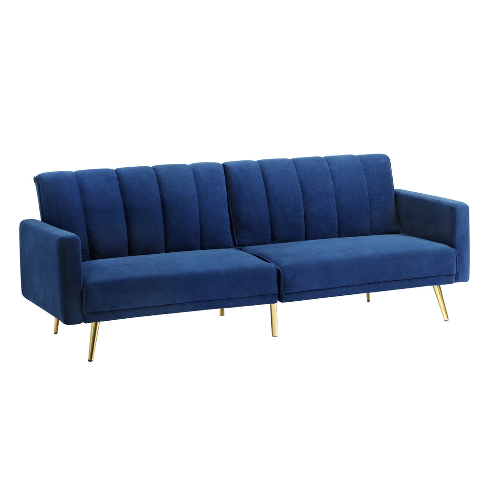Oikiture 3 Seater Sofa Bed Velvet Blue-Sofa Bed-PEROZ Accessories