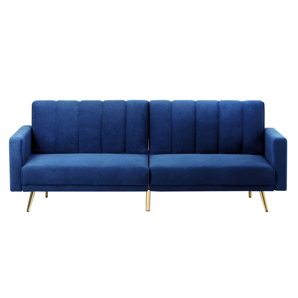 Oikiture 3 Seater Sofa Bed Velvet Blue-Sofa Bed-PEROZ Accessories