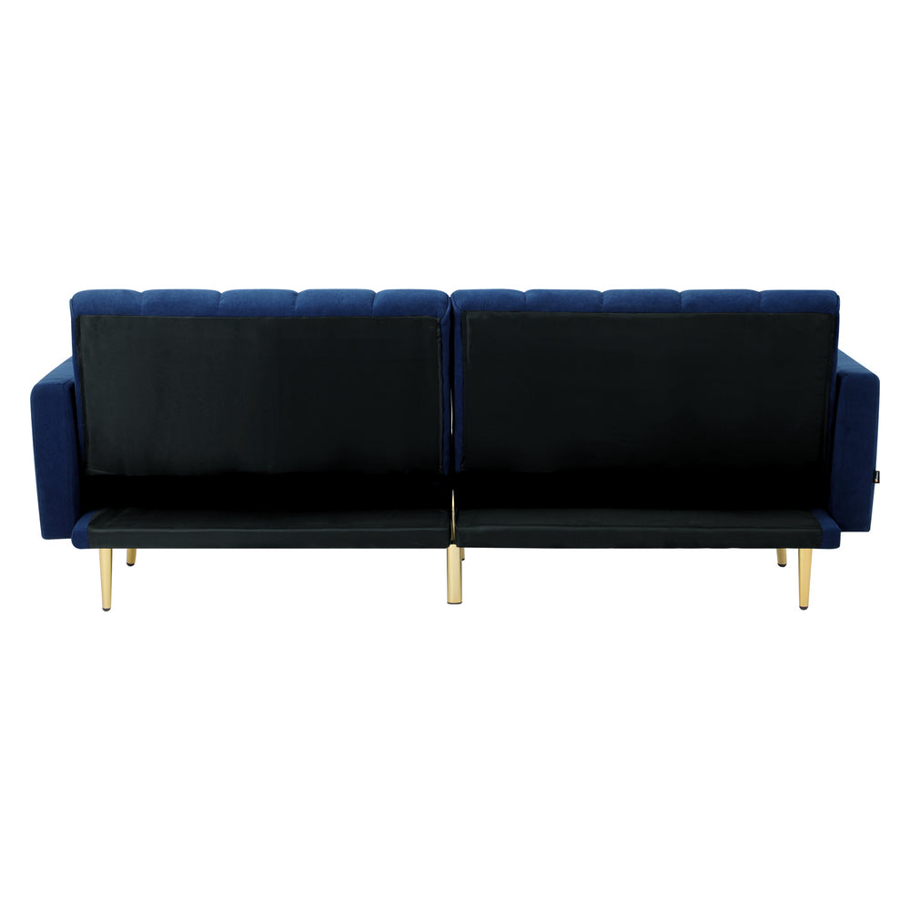 Oikiture 3 Seater Sofa Bed Velvet Blue-Sofa Bed-PEROZ Accessories