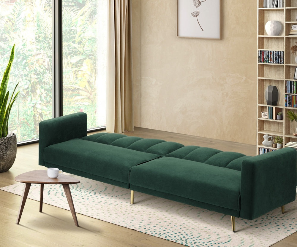 Oikiture 3 Seater Sofa Bed Convertible Velvet Green-Sofa Bed-PEROZ Accessories