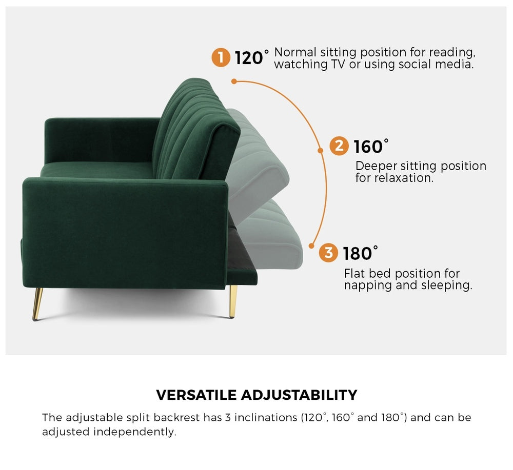 Oikiture 3 Seater Sofa Bed Convertible Velvet Green-Sofa Bed-PEROZ Accessories