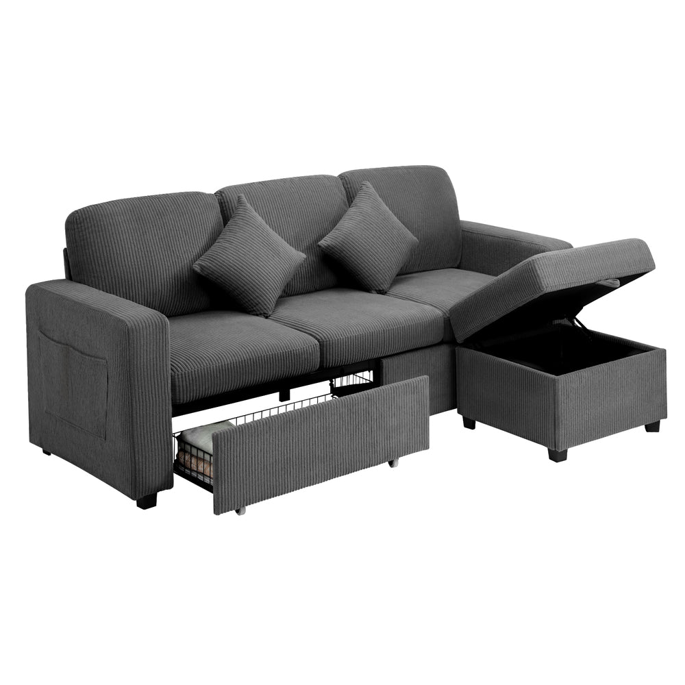Oikiture 3 Seater Sofa Modular Couch Drawers Ottoman Velvet-Sofa-PEROZ Accessories