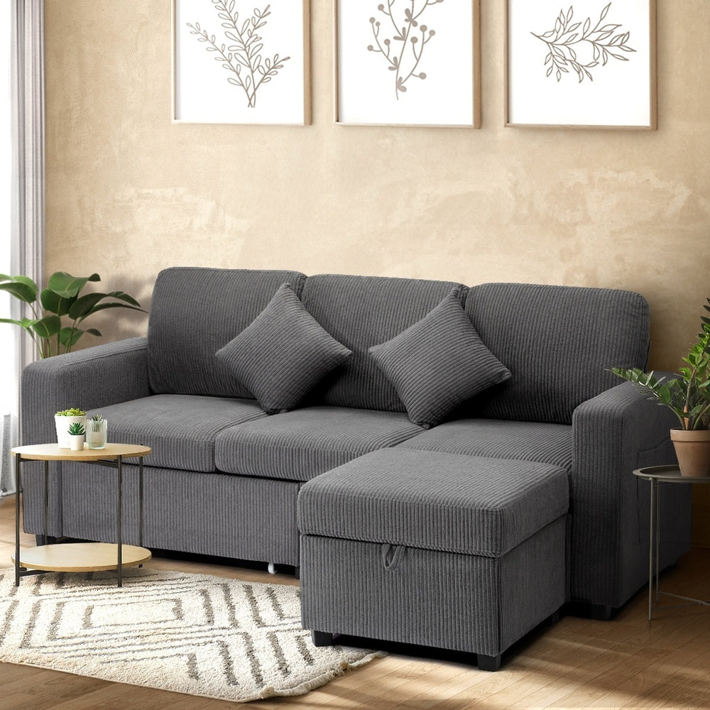 Oikiture 3 Seater Sofa Modular Couch Drawers Ottoman Velvet-Sofa-PEROZ Accessories