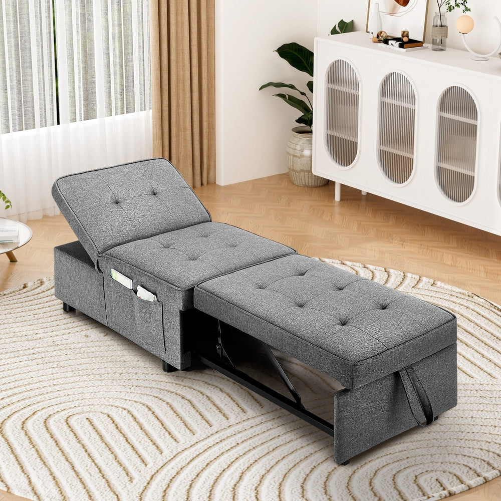 Oikiture 4 in 1 Convertible Sofa Bed Ottoman Couch Lounge Linen-Sofa Beds-PEROZ Accessories