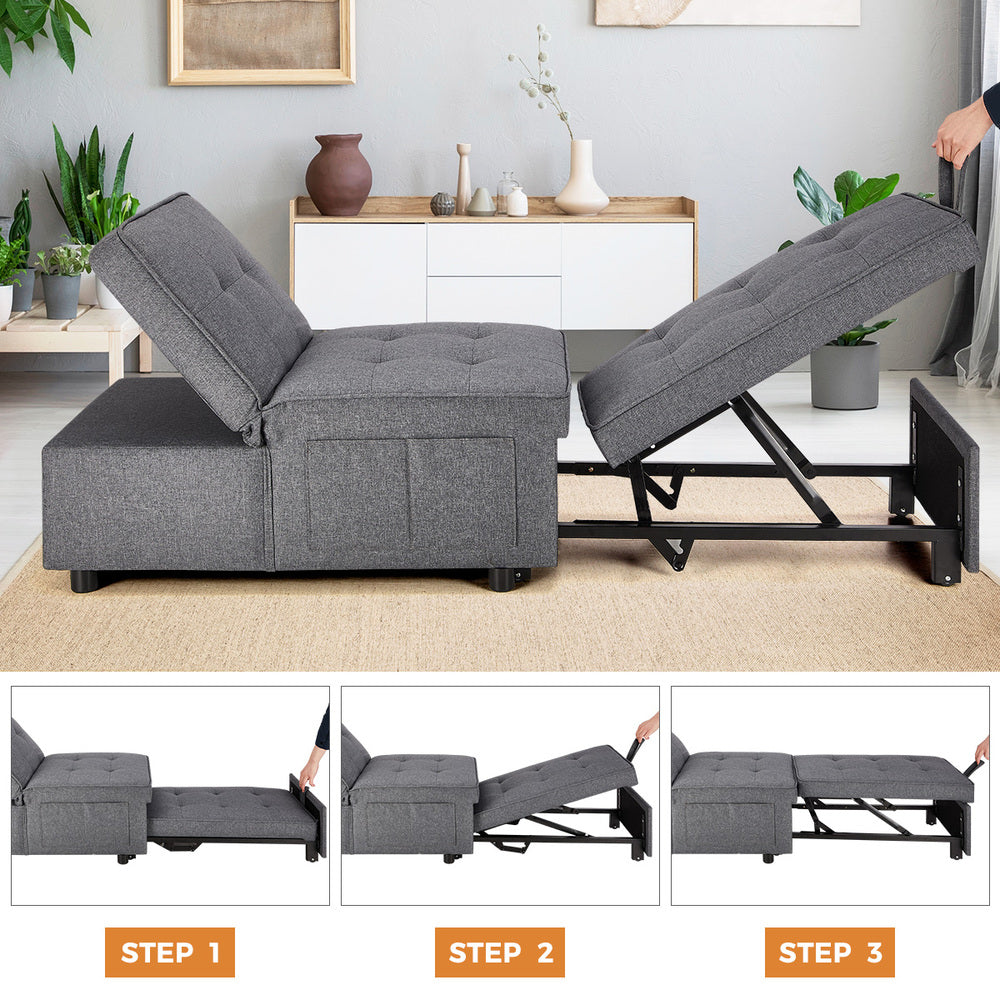 Oikiture 4 in 1 Convertible Sofa Bed Ottoman Couch Lounge Linen-Sofa Beds-PEROZ Accessories