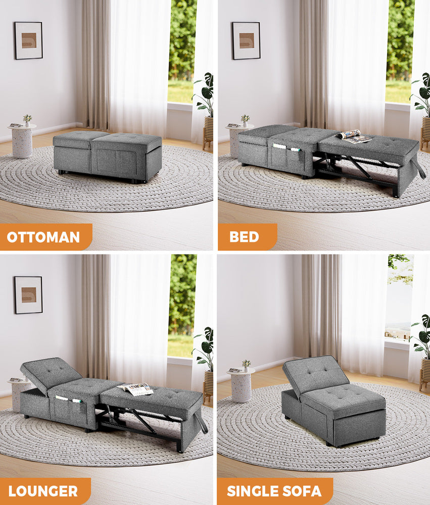 Oikiture 4 in 1 Convertible Sofa Bed Ottoman Couch Lounge Linen-Sofa Beds-PEROZ Accessories