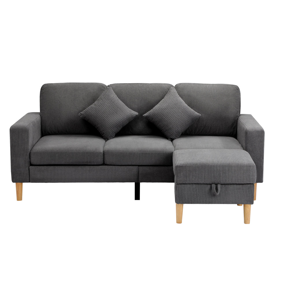 Oikiture 3 Seater Sofa with Ottoman Velvet Grey-Sofa-PEROZ Accessories