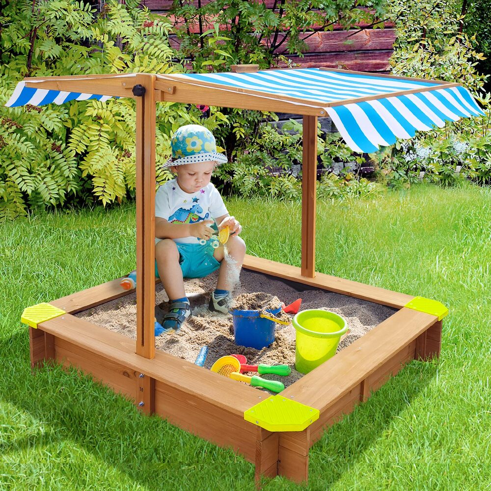 Mazam Sandpit Kids Toy Sandbox with Canopy 95 x 95 x 95cm-Sandpits-PEROZ Accessories