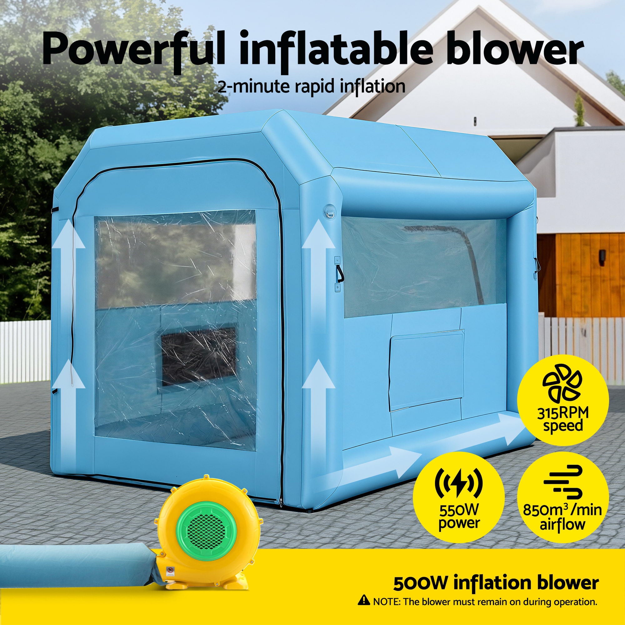 Giantz Inflatable Paint Booth 2.5X2.5X3M Inflatable Spray Booth with 550W Powerful Blower and Air Filter System, Round Roof with Light Hook, for Painting Bicycle, Motorcycle, Furniture Refinishing DIY-Auto Accessories > Auto Accessories Others > Automotive Repair & Speciality Tools-PEROZ Accessories
