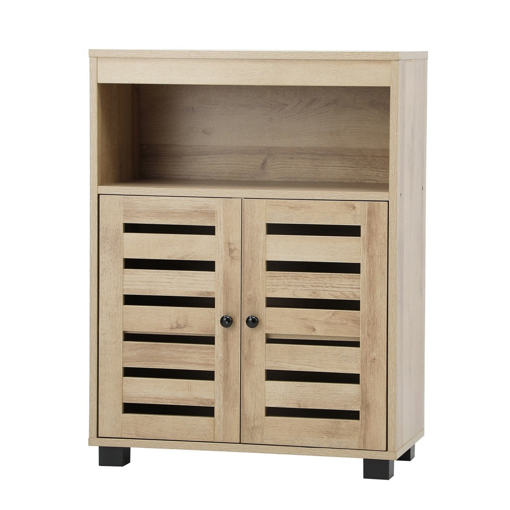 Oikiture Shoes Storage Cabinet Organiser Shelf 2 Doors Brown-Shoe Storage Cabinet-PEROZ Accessories