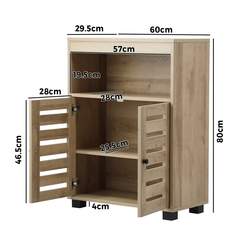 Oikiture Shoes Storage Cabinet Organiser Shelf 2 Doors Brown-Shoe Storage Cabinet-PEROZ Accessories