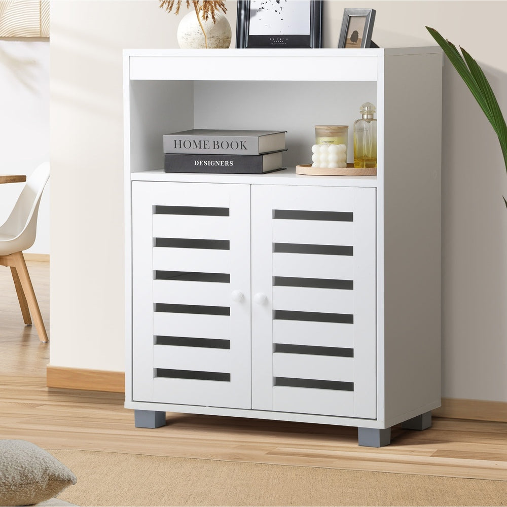 Oikiture Shoes Storage Cabinet Organiser Shelf 2 Doors White-Shoe Storage Cabinet-PEROZ Accessories