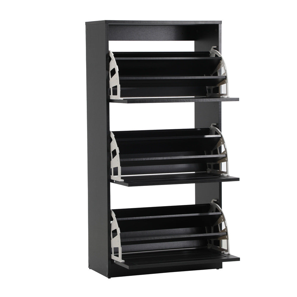 Oikiture Shoe Storage Cabinet 3 Doors 45 Pairs Black-Shoe Storage Cabinet-PEROZ Accessories